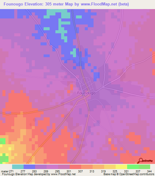 Founougo,Benin Elevation Map