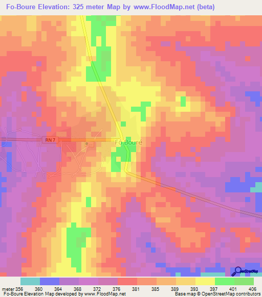 Fo-Boure,Benin Elevation Map