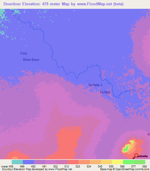 Dourdour,Central African Republic Elevation Map