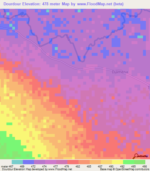 Dourdour,Central African Republic Elevation Map