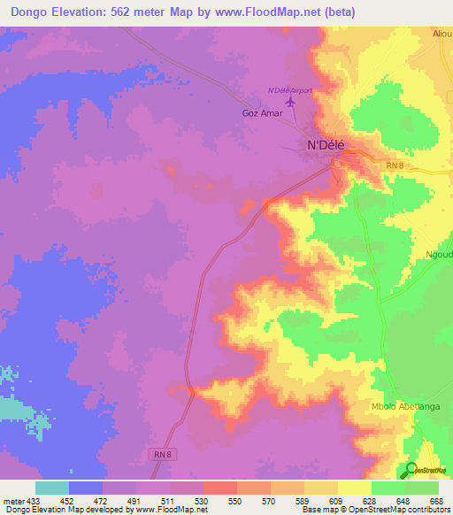 Dongo,Central African Republic Elevation Map