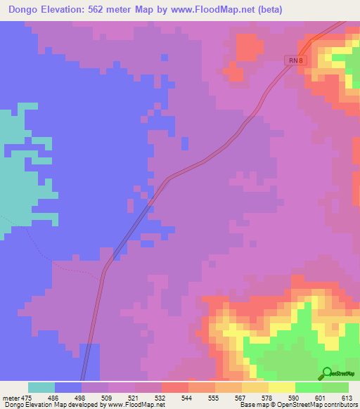 Dongo,Central African Republic Elevation Map