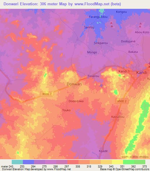 Donwari,Benin Elevation Map