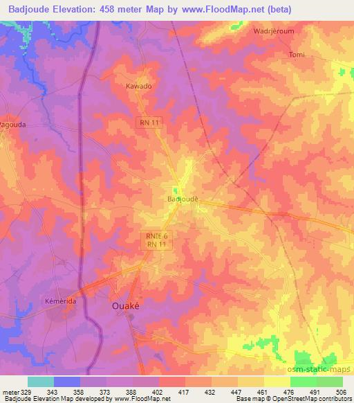 Badjoude,Benin Elevation Map