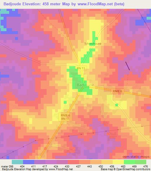 Badjoude,Benin Elevation Map