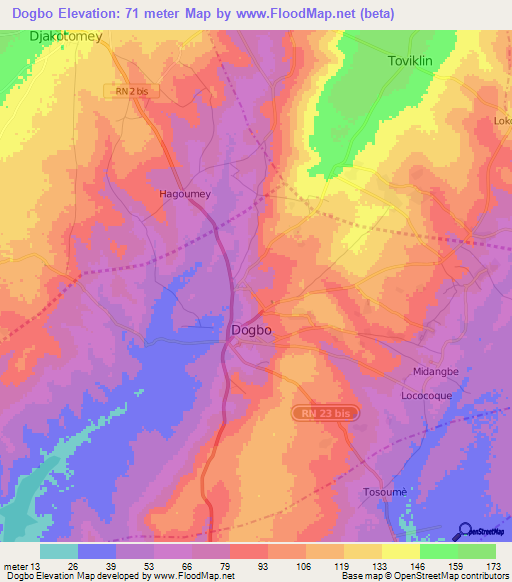 Dogbo,Benin Elevation Map