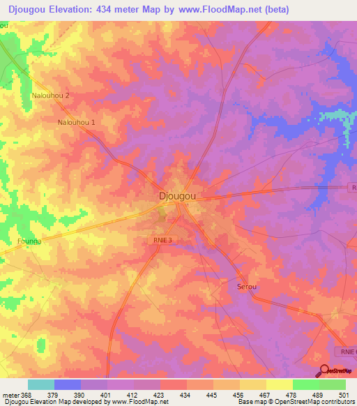 Djougou,Benin Elevation Map