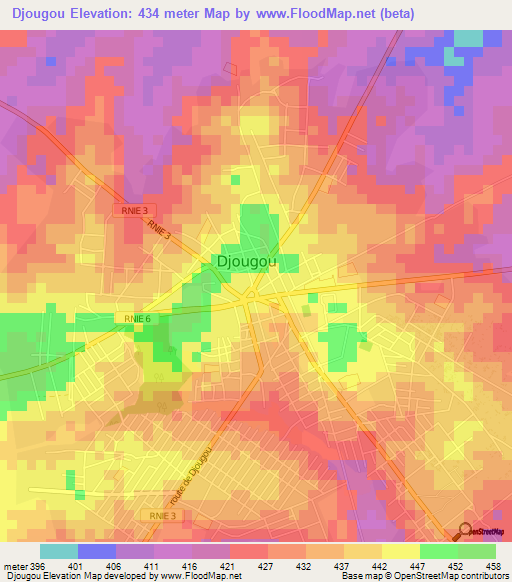 Djougou,Benin Elevation Map