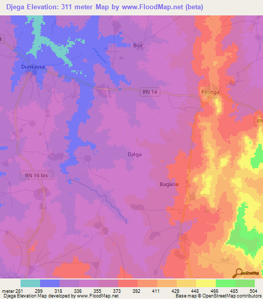 Djega,Benin Elevation Map