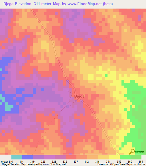 Djega,Benin Elevation Map