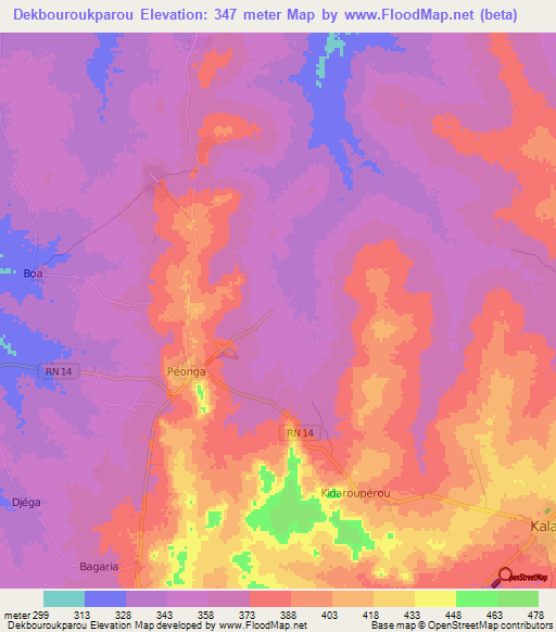 Dekbouroukparou,Benin Elevation Map