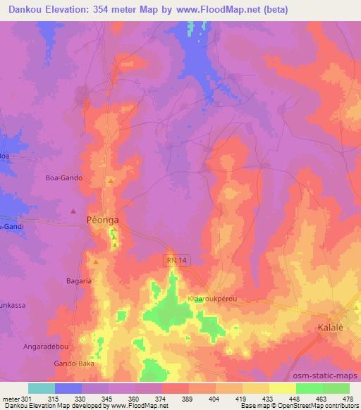 Dankou,Benin Elevation Map