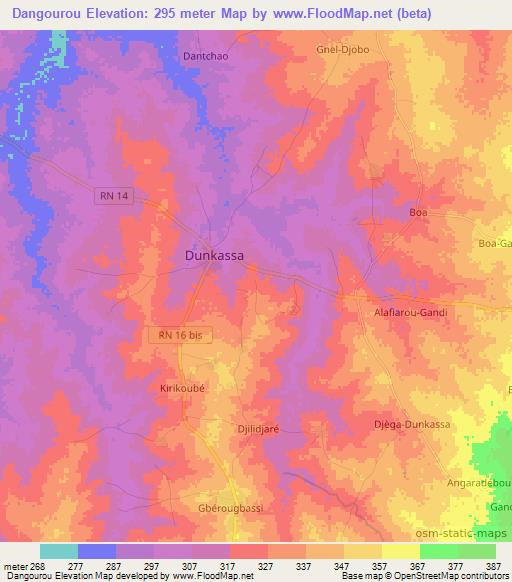Dangourou,Benin Elevation Map