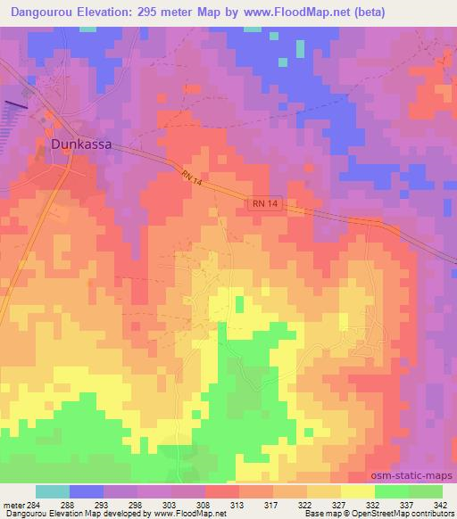 Dangourou,Benin Elevation Map