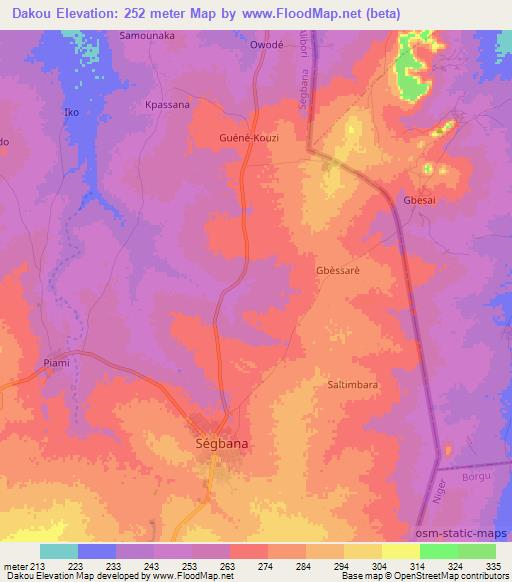 Dakou,Benin Elevation Map