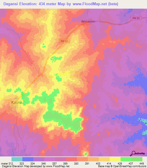 Dagansi,Benin Elevation Map