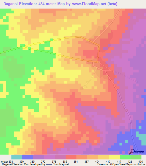 Dagansi,Benin Elevation Map