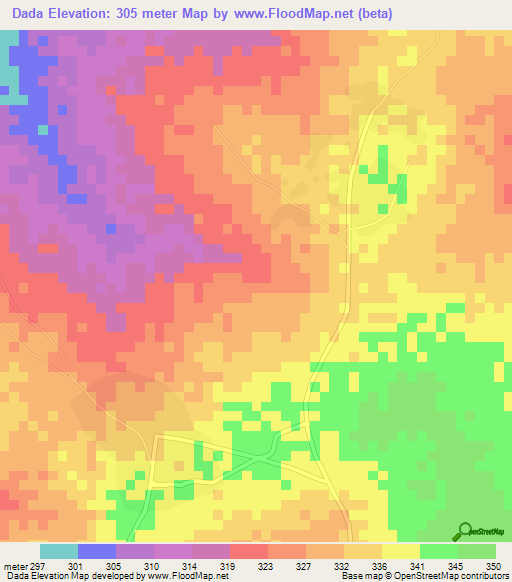 Dada,Benin Elevation Map