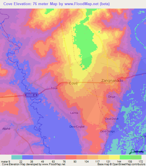 Cove,Benin Elevation Map