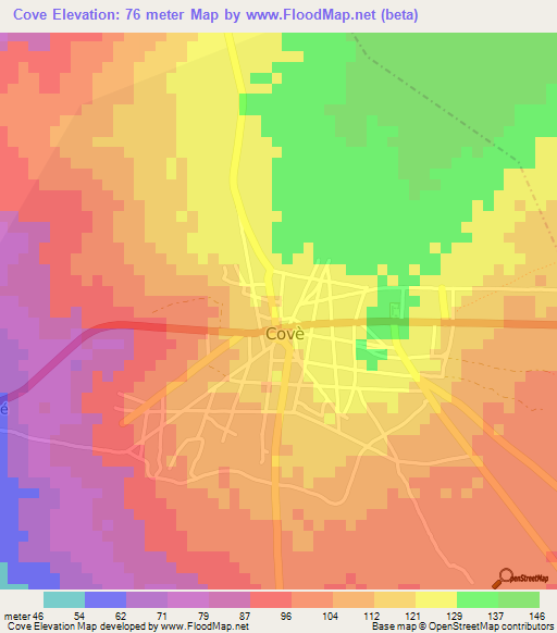 Cove,Benin Elevation Map