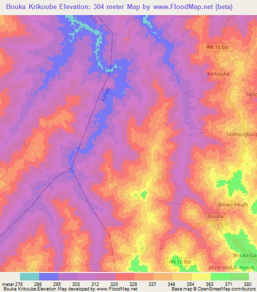 Bouka Krikoube,Benin Elevation Map