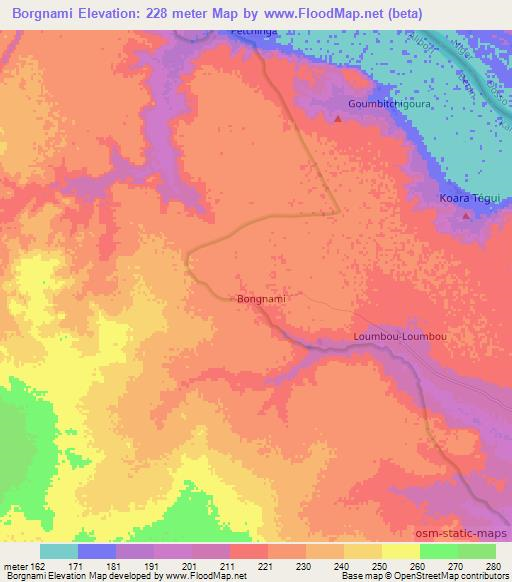 Borgnami,Benin Elevation Map