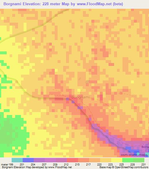 Borgnami,Benin Elevation Map