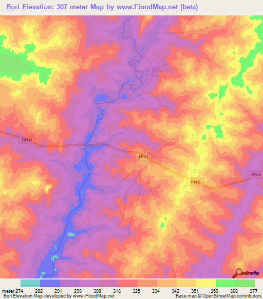 Bori,Benin Elevation Map