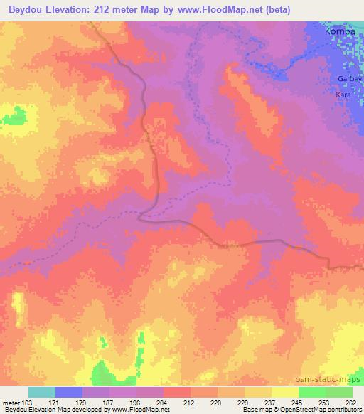 Beydou,Benin Elevation Map