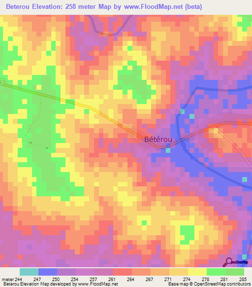 Beterou,Benin Elevation Map