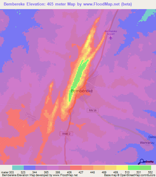 Bembereke,Benin Elevation Map