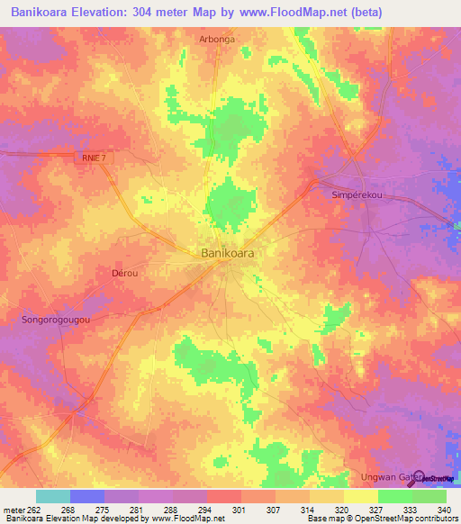 Banikoara,Benin Elevation Map