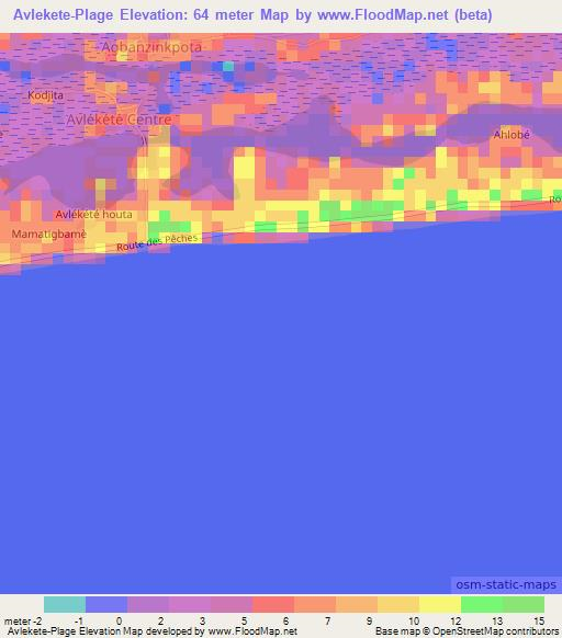 Avlekete-Plage,Benin Elevation Map