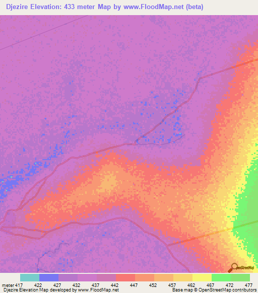 Djezire,Central African Republic Elevation Map