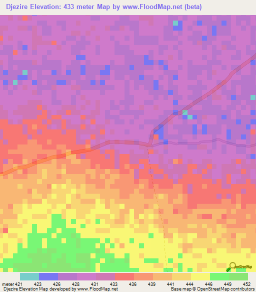 Djezire,Central African Republic Elevation Map