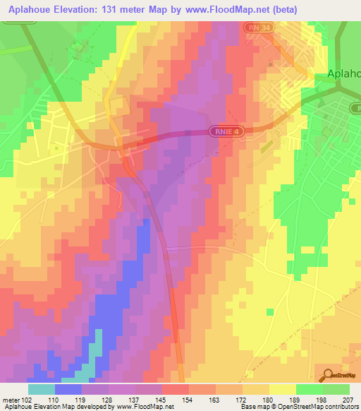 Aplahoue,Benin Elevation Map