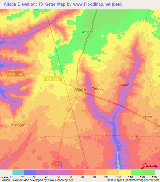 Allada,Benin Elevation Map