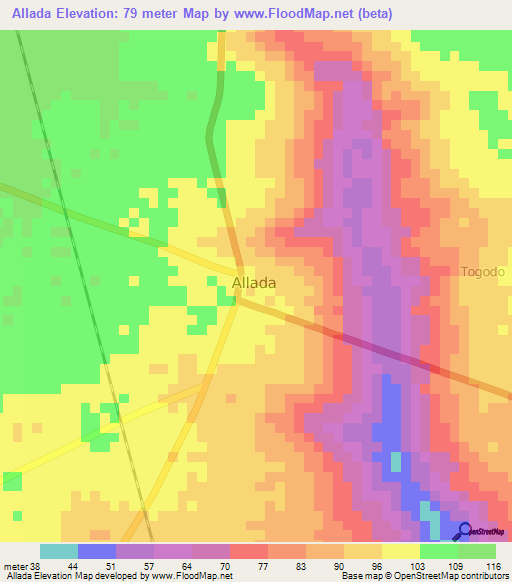 Allada,Benin Elevation Map