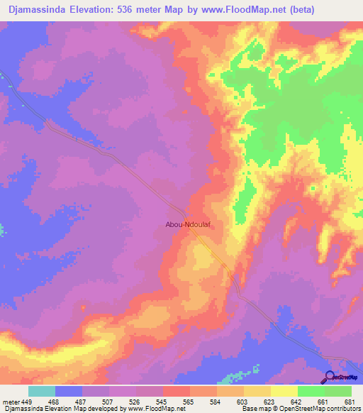 Djamassinda,Central African Republic Elevation Map
