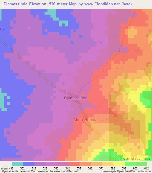 Djamassinda,Central African Republic Elevation Map