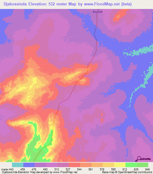 Djabossinda,Central African Republic Elevation Map