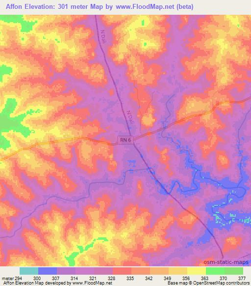 Affon,Benin Elevation Map