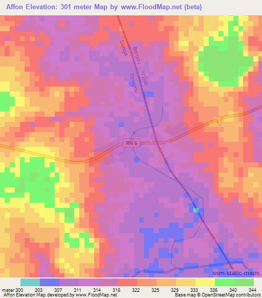 Affon,Benin Elevation Map