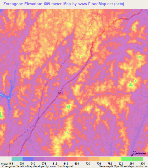 Zorengone,Gabon Elevation Map