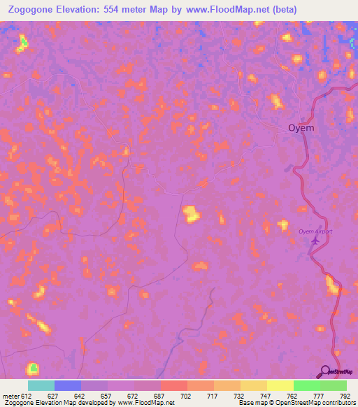 Zogogone,Gabon Elevation Map