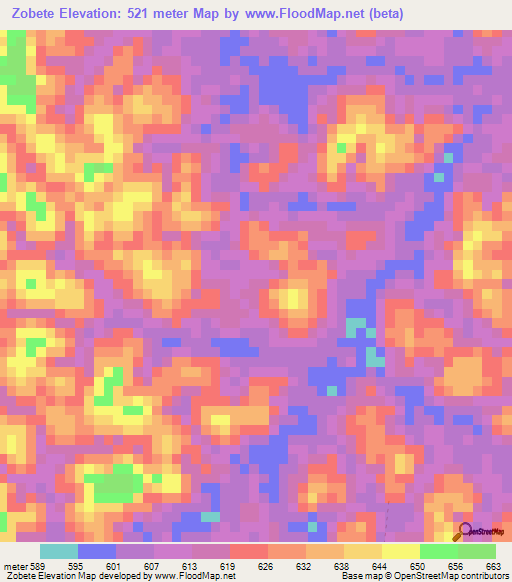 Zobete,Gabon Elevation Map