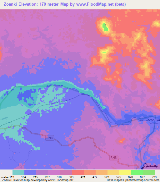 Zoanki,Gabon Elevation Map