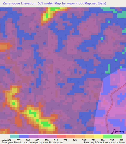 Zanangoue,Gabon Elevation Map