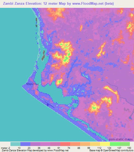 Zambi Zanza,Gabon Elevation Map
