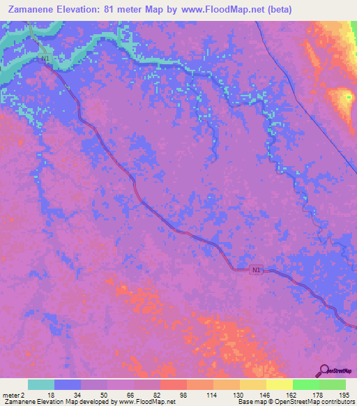 Zamanene,Gabon Elevation Map